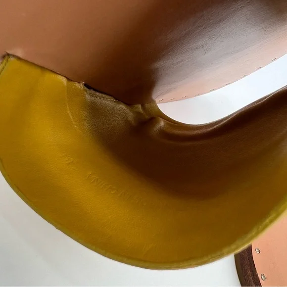 PAIGE Emilia Leather Slide Sandals Mustard Yellow Ruched Band Womens 8.5 US - Picture 11 of 13